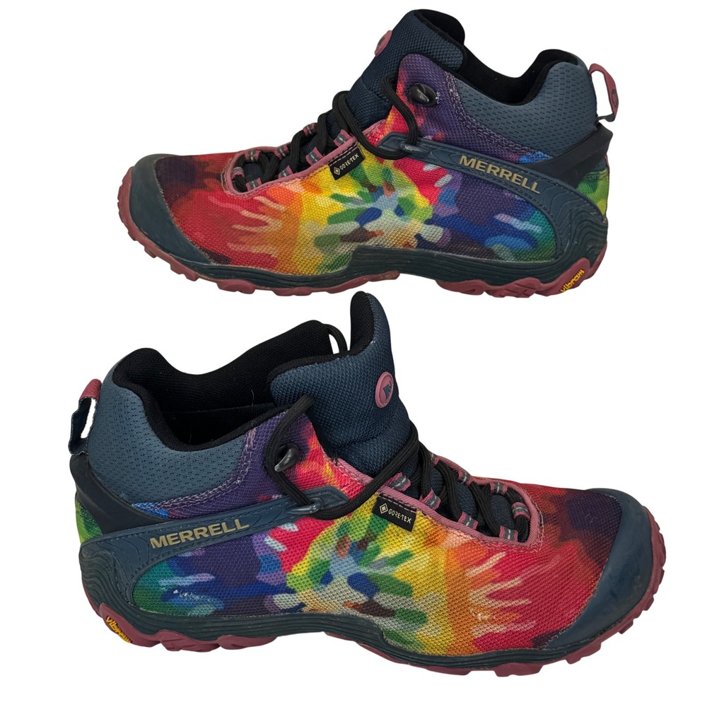Merrell Rainbow Gore-Tex Hiking Boots Women's 8 Vibram Tie Dye Trail Shoe - Picture 2 of 11